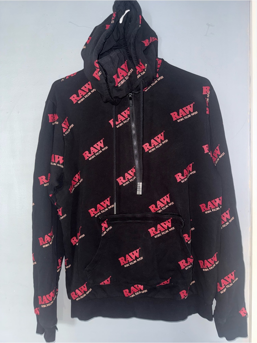 Authentic Raw Hoodie with Face Mask, Rolling Tray, Hidden Pockets